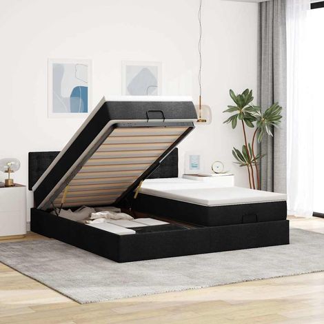 Ottoman-Bett mit Matratzen Schwarz 180x200 cm Stoff