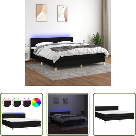 Sommier tapissier - Sommier à lattes de lit avec matelas LED Noir 160x200 cm Tissu (1/5)