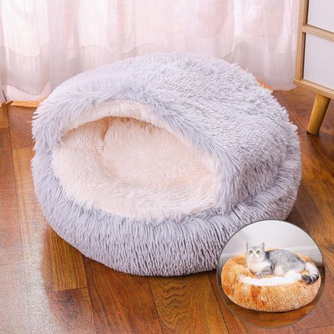 Rundes Haustierbett Donut-Form, Plüsch, waschbar, Anti-Rutsch, Hellgrau 35cm