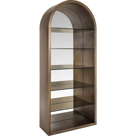 vitrine élégante en verre et métal doré pour salon raffiné - doré brossé et verre transparent (1/4)