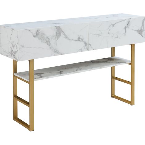 Consolle 75 x 120 x 30 cm effetto marmo oro e bianco 030010889