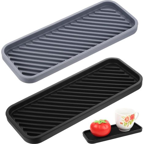 2 Plateaux de Rangement, Silicone, Surface Striée, Antidérapant, Évier Cuisine Salle de Bain (1/5)