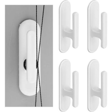 Lot de 4 crochets de sécurité pour cordons de stores – Crochets muraux autocollants – Pour la maison, le bureau, les fenêtres, les rideaux et les stores – Cordons blancs (1/5)