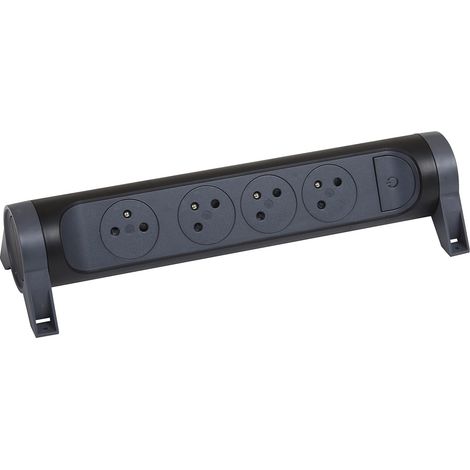 Multiprise Rotative Avec Interrupteur à Voyant LED - 4 Prises Surface avec Terre - Livrée Sans Cordon/Sans Fiche - Noir et Gris Foncé