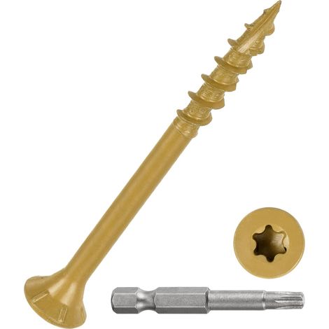 Lot de 100 vis de terrasse 8 x 2 – Idéales pour les terrasses, clôtures, cadres, fermes, meubles d'extérieur – Vis à bois en acier au carbone avec embout Torx T25 – Brun clair (1/5)