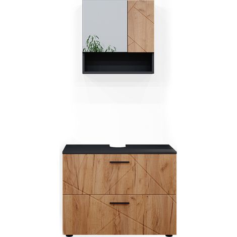 Conjunto de muebles de baño Irma, Oro power roble/antracita, 2 piezas, Vicco