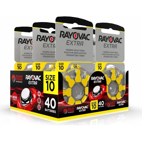 40 Piles pour appareils auditifs Rayovac Extra modèle 10, Longue durée, compatibilité Universelle, sans Mercure (5 blisters de 8 Piles) (1/5)