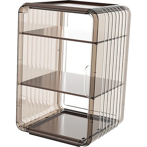 Organisateur de bouteilles d'eau en acrylique robuste, anti-poussière et facile à nettoyer. Grand modèle à 3 niveaux, marron, idéal pour un placard ou un bureau. (1/5)
