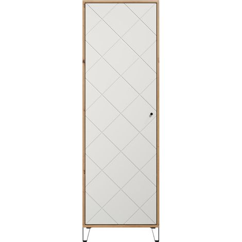 Grafico Kleiderschrank 1 Tür matt weiß, Eiche Dekor.