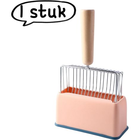 Pelle à litière pour chat en métal avec manche en bois 17 x 28 x 8 cm couleur rose (1/5)