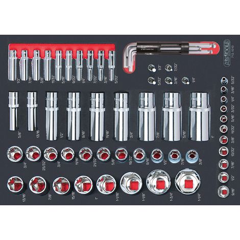 Kstools – Module de douilles 1/4'' – 1/2'' 62 pièces – Empreinte découpée au laser – Mousse imputrescible pour servantes et établis (1/2)