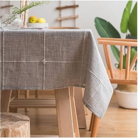Nappe en lin et coton très résistant pour tables rectangulaires Nappe en treillis à broder solide pour décoration de table à manger de cuisine (135x135 cm, Gris) (1/5)
