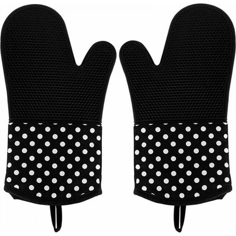 Guanti da forno neri, 1 paio, resistenti al calore fino a 300 °C, guanti da barbecue in silicone per barbecue, cottura e grigliate, fodera in 100% cotone.