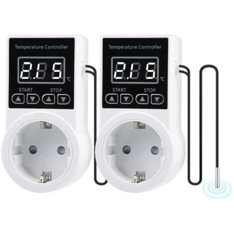 QORVA-Lot de 2 thermostats numériques avec sonde de chauffage et écran LCD pour reptiles, incubateurs, serres et aquaculture XXW