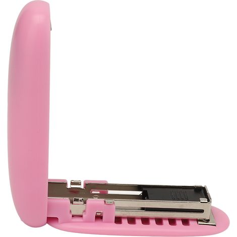 Kleiner, faltbarer und tragbarer Tacker, einfach zu bedienen, ideal für Büro, Schule und Zuhause (rosa). Hebelmechanismus für zeit- und kraftsparendes Heften. (1/5)