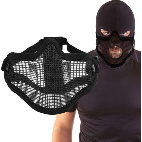 Masque de protection tactique en acier, couvrant partie du visage, film anti-émeute couleur noir uni