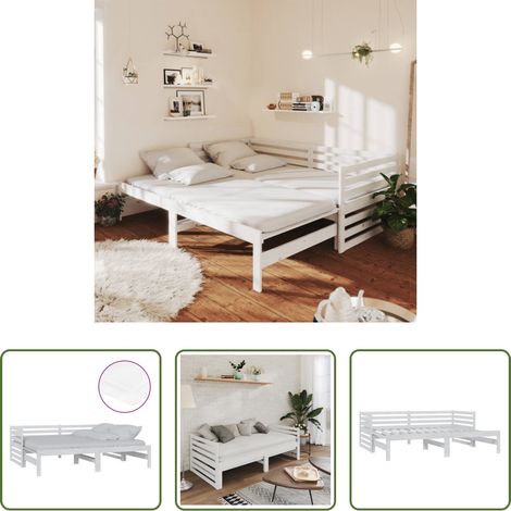 vidaXL Schlafsofa - Ausziehbares Tagesbett 2x(90x200) cm Weiß Massivholz Kiefer (1/5)
