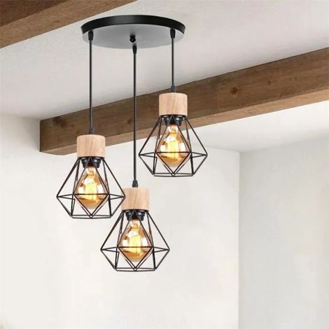 Retro Lampe Suspension Cage Métal Lustre Industriel Vintage Moderne pour Salon Chambre (1/4)