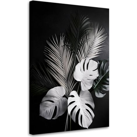 Quadro su tela, Foglie di monstera Foglie di palma in bianco e nero - 40x60 (1/3)