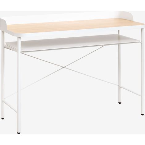 SKLUM Schreibtisch aus Stahl und MDF Kerobert Elfenbeinweiß - Braun Natur                                  