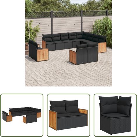 vidaXL Canapé en résine - Salon de jardin 12 pcs avec coussins noir résine tressée (1/5)