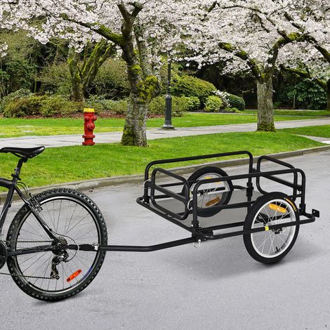 Chariot à Vélo à Parois Repliables, Crochet et 4 Réflecteurs, en Acier et Polyéthylène, 139x71,5x49 cm, Noir (1/5)