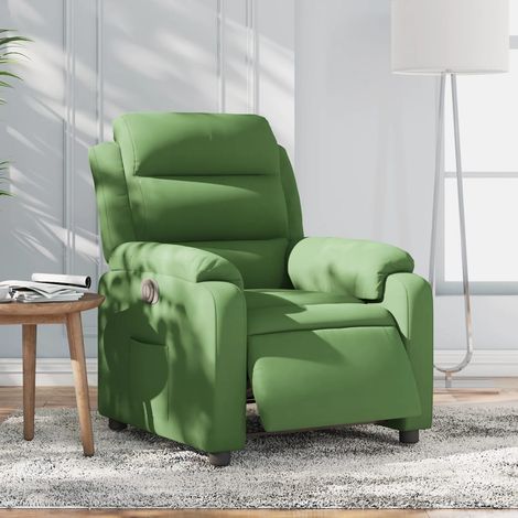 Fauteuil inclinable électrique en velours vert clair avec moteur, dossier et repose-pied réglables, poche latérale, assise confortable (1/5)