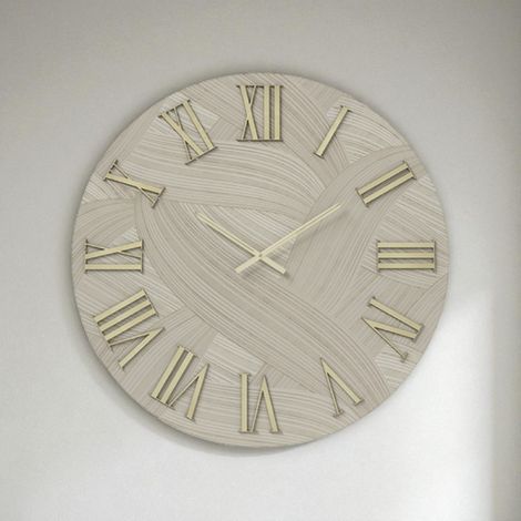 Orologio rotondo D60 cm in legno rivestito con parato e dettagli Oro ADAK (1/2)