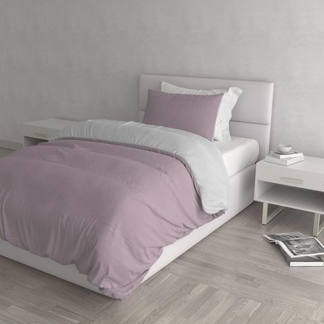 housse de couette double-face couleur unie avec taies d'oreiller, 100 % Coton, Rose/Gris Clair, Small (1/5)