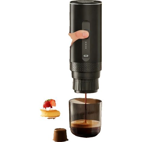Machine à café portable, batterie de 7500mAh, capacité du réservoir d'eau de 80ml, température d'extraction de 92°C, pression de pompe de 20Bar, compatible avec les capsules et le café en poudre (1/5)