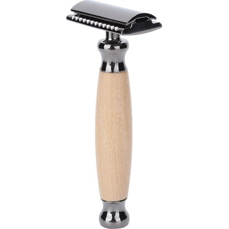 Rasoir pour homme avec manche en bois, portable, double tranchant, tondeuse à barbe et poils du corps, noir (1/5)