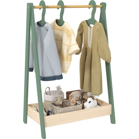 AIYAPLAY Kids Clothes Rail with Hangers, Base Shelf for Girls, Boys, Green (1/5)