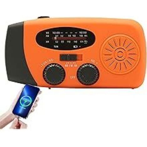 Solarradio, tragbares AM/FM-Notfallradio mit drei Ladeoptionen, 2000-mAh-USB-Akku zum Aufladen von Mobiltelefonen, orangefarben