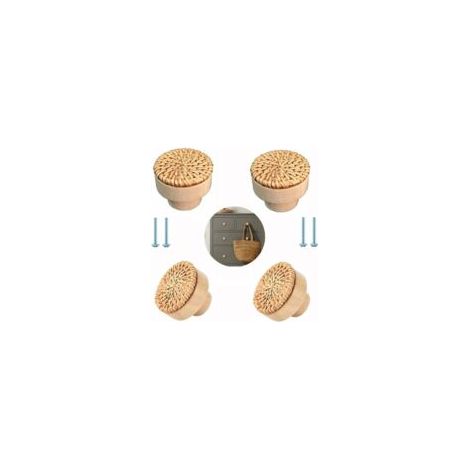 Set mit 4 Rattan-Möbelknöpfen – Bohème-Stil – Für Möbel – Holz – Vintage-Stil – Crezuo (1/4)