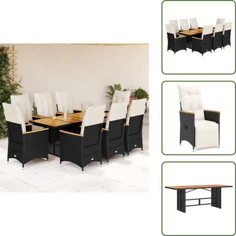 9-tlg. Garten-Bistro-Set mit Kissen Schwarz Poly Rattan - Bistro Set - Bistro Sets - Bistroset - Garten Bistro Set (1/5)