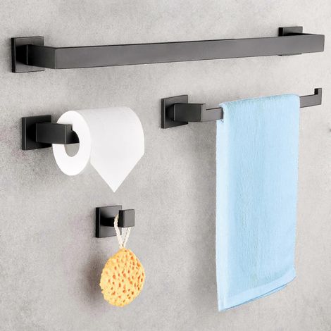 4-teiliges Badezimmer-Accessoire-Set: Wandmontierter Handtuchhalter aus Edelstahl SUS304, Toilettenpapierhalter und Handtücher.