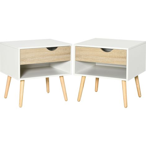 table de chevet - HOMCOM - Panneau de particules classe E1 - 50x39x51cm - Bois de chêne, Blanc (1/5)