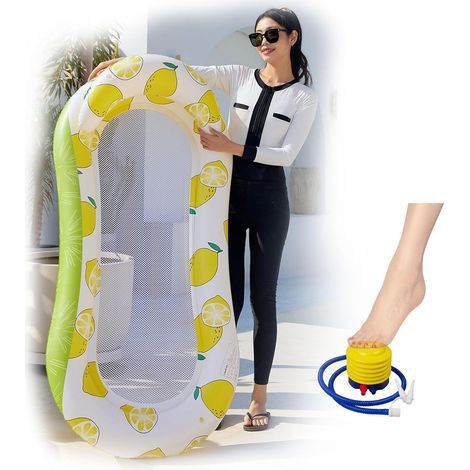 Tapis de plage gonflable avec accessoires gonflables, pour adultes, idéal pour les jeux d'été et les fêtes aquatiques, 145 x 65 cm, jaune. (1/5)