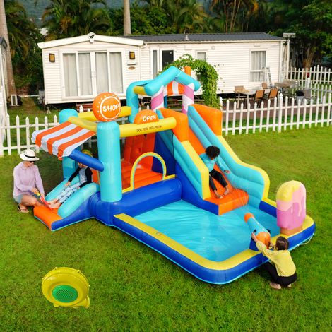 Parque acuático hinchable 395x340x236 cm Oxford multicolor, 2 toboganes jardín - MEUBLIV (1/5)