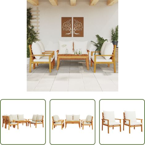 Akazienholz - 5-tlg. Garten-Lounge-Set mit Kissen Massivholz Akazie (1/5)