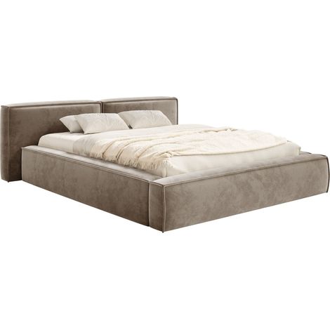 Selsey Tilves Low – Polsterbett 140x200 mit Bettkasten und Lattenrost, Velours, hellbraun