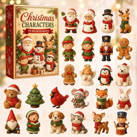 Boîte mystère de Noël avec 5 figurines de personnages festifs, décoration surprise pour sapin, maison, fête et collection (1/4)