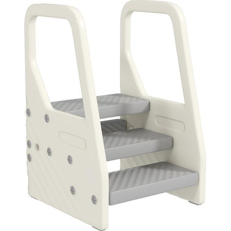 Marchepied Enfant Réglable 3 Marches AoSenYunZhou Escabeau Trapézoïdal Antidérapant Cuisine Salle de Bain Gris 43x42x65,5cm (1/5)