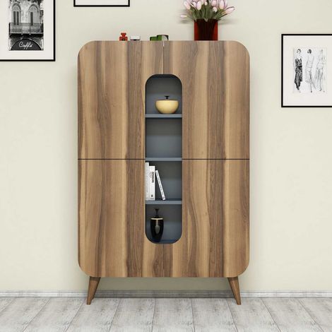Armoire de rangement 2 portes bois noyer et bleu Berkal 93cm (1/4)
