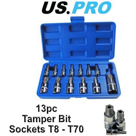 US PRO 13pc Torx Star Bit Socket Set Tamper Bit Sockets T8 - T70 1497 (1/4)