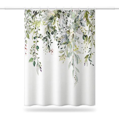Rideau Douche 120x200cm - Polyester Imperméable - Motif Eucalyptus - Anti Moisissure - Salle de Bain - Vert Sauge (1/5)