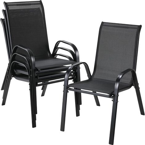 Liferun – Lot de 4 chaises de jardin empilables – Dossier haut 58 cm – Structure en acier textilène – Charge maximale 150 kg – Dimensions 54 x 69 x 93 cm