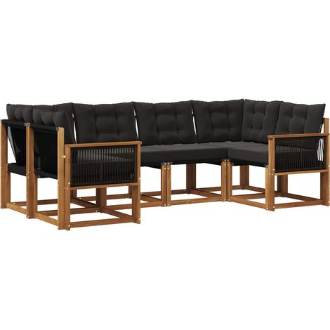 Outdoor Sofa Set with Cushion 6 pcs Natural and Black vidaXL
