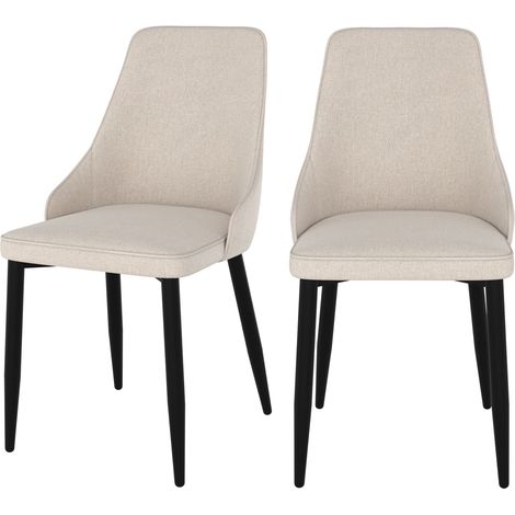 Rendez-Vous Déco – Lot de 2 chaises en tissu beige – Pieds en métal noir – Confort optimal avec rembourrage dense – Dimensions 50.5x58x87.5cm