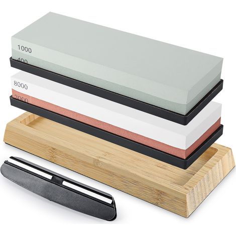 Sharpening Stones 400 1000 3000 8000 4 Side Knife Sharpeners Whetstones Corundum Knife Sharpening Stone with Angle Guide Non-Slip Bamboo Base Ideal Wet Stone for Sharpening Knives (1/5)
